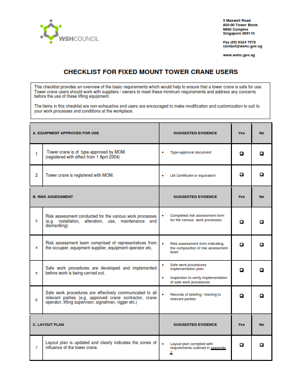 Tower Crane Users- checklist