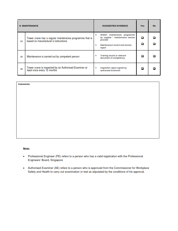 Tower Crane Users- checklist